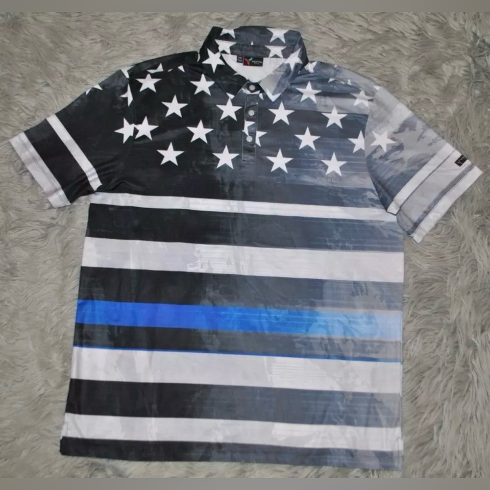 YATTA GOLF Gray Black American Flag Polo Shirt size XXL Mens NWOT
